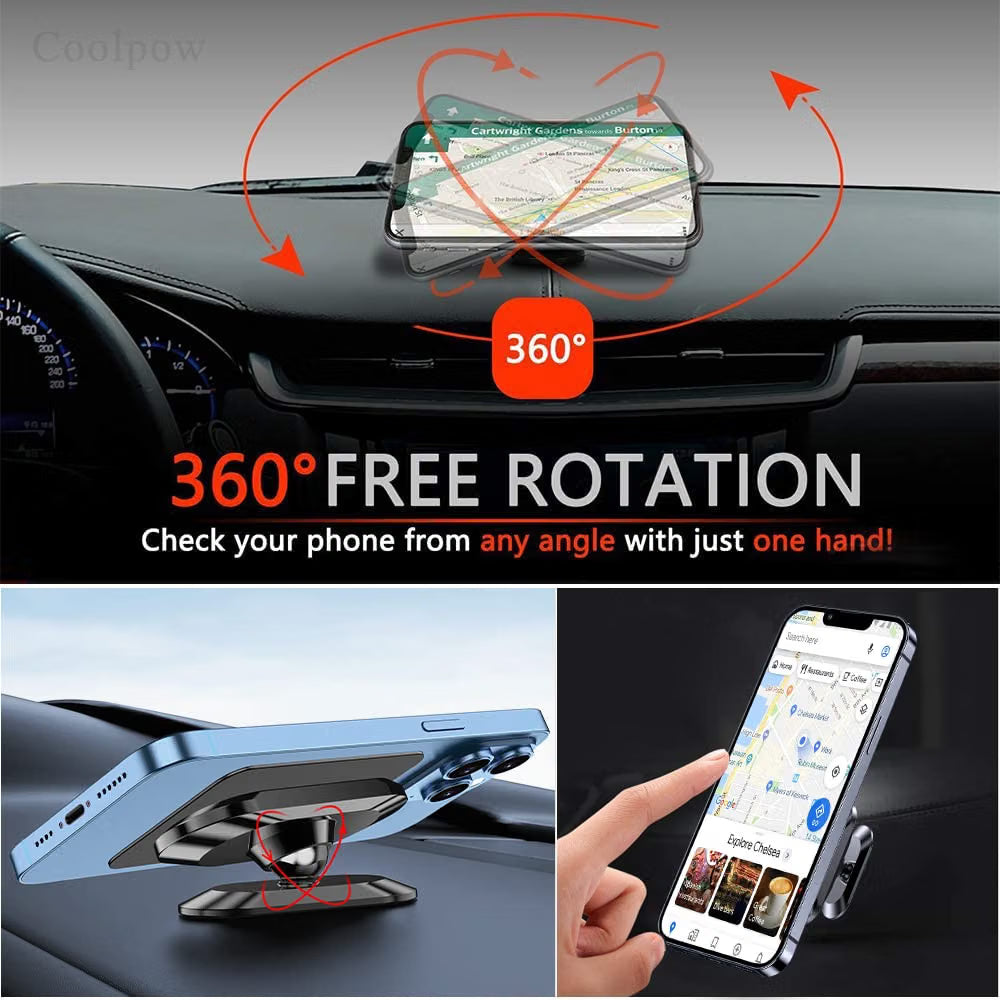 Compact Magnetic Car Phone Mount with Adjustable Head