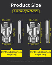 Internal and External Pipe Thread Tool with Hex Shank