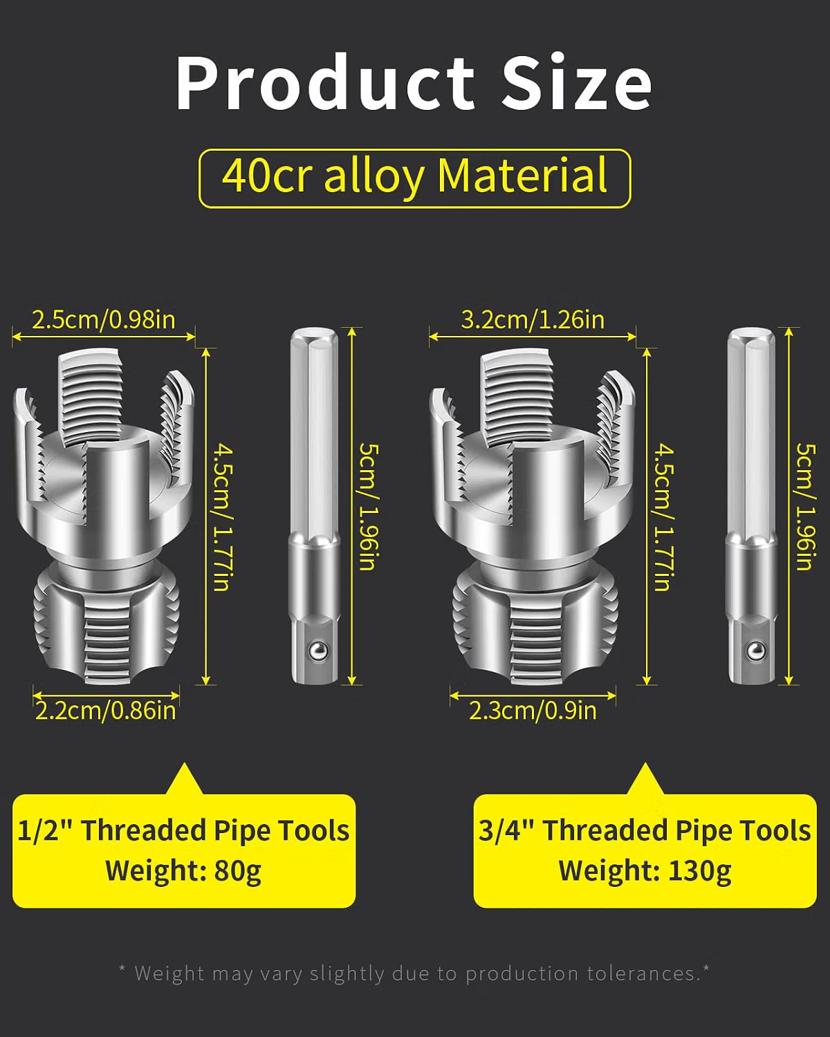 Internal and External Pipe Thread Tool with Hex Shank