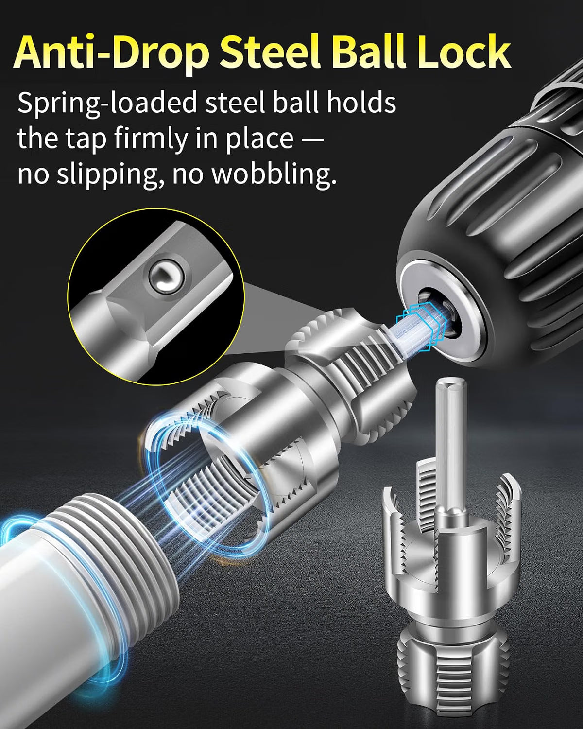 Internal and External Pipe Thread Tool with Hex Shank