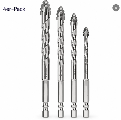Four-Edge Drill Bit Set with Hex Shanks