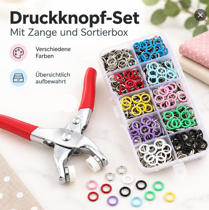 Snap Fastener Kit with Pliers and Organiser Box